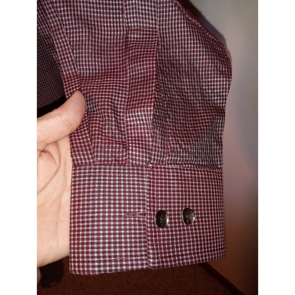 Fabindia Checked Shirt Men's Sz 40 Long Sleeve Fitted Button Down Brown Burgundy